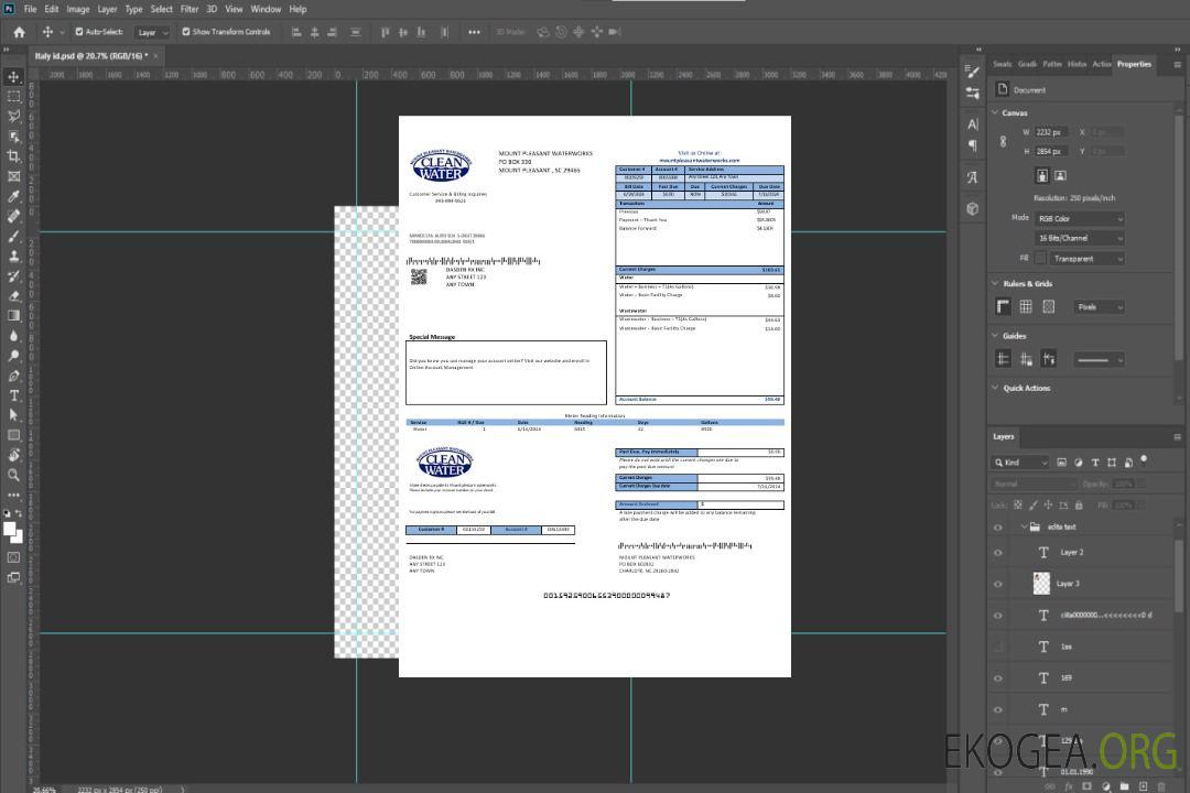 Modèle de facture de services publics pour les entreprises USA Clean Water aux formats Word et PDF template